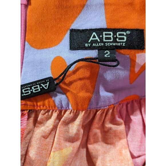 A.B.S. by Allen Schwartz Women's Orange Purple Floral Belted Full Skirt Size 2 - Picture 2 of 6